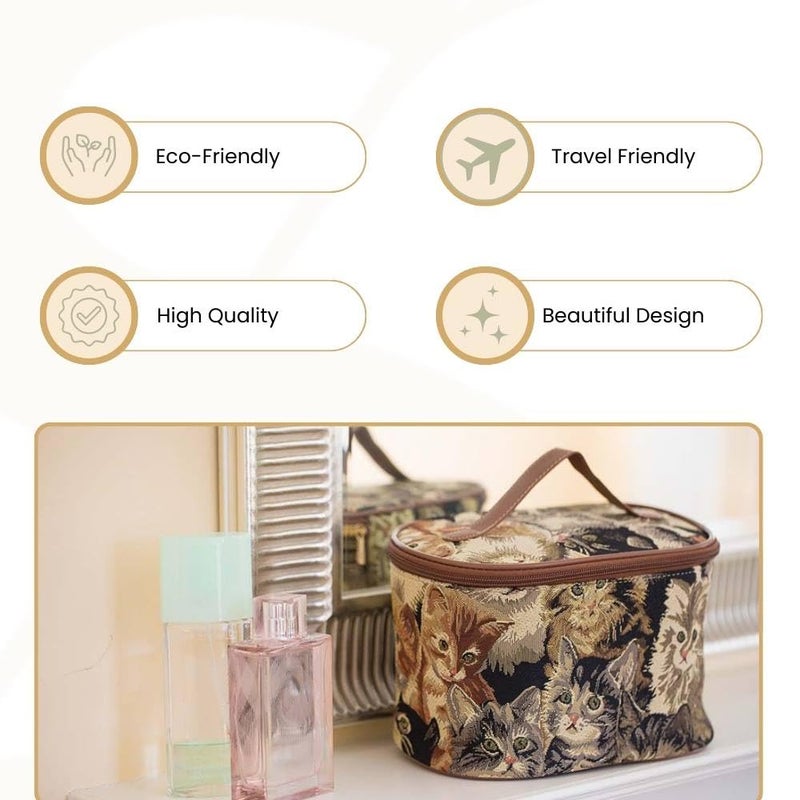 Signare Tapestry Toiletry Bag Makeup Organizer bag for Women with Cat Print Design (TOIL-CAT) - Image 5